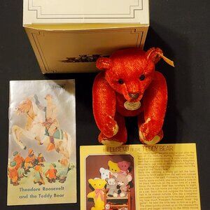 STEIFF Mini Teddy Bear Rot Original Box Roosevelt Phamplet/Certificate/Postcard